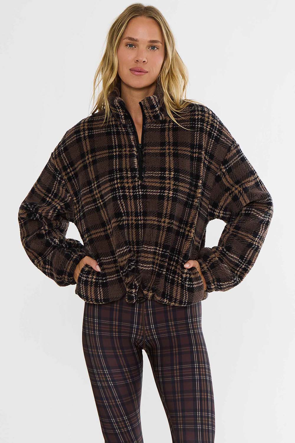 Beach Riot - Leona Plaid Sherpa - Chocolate Bar - Front