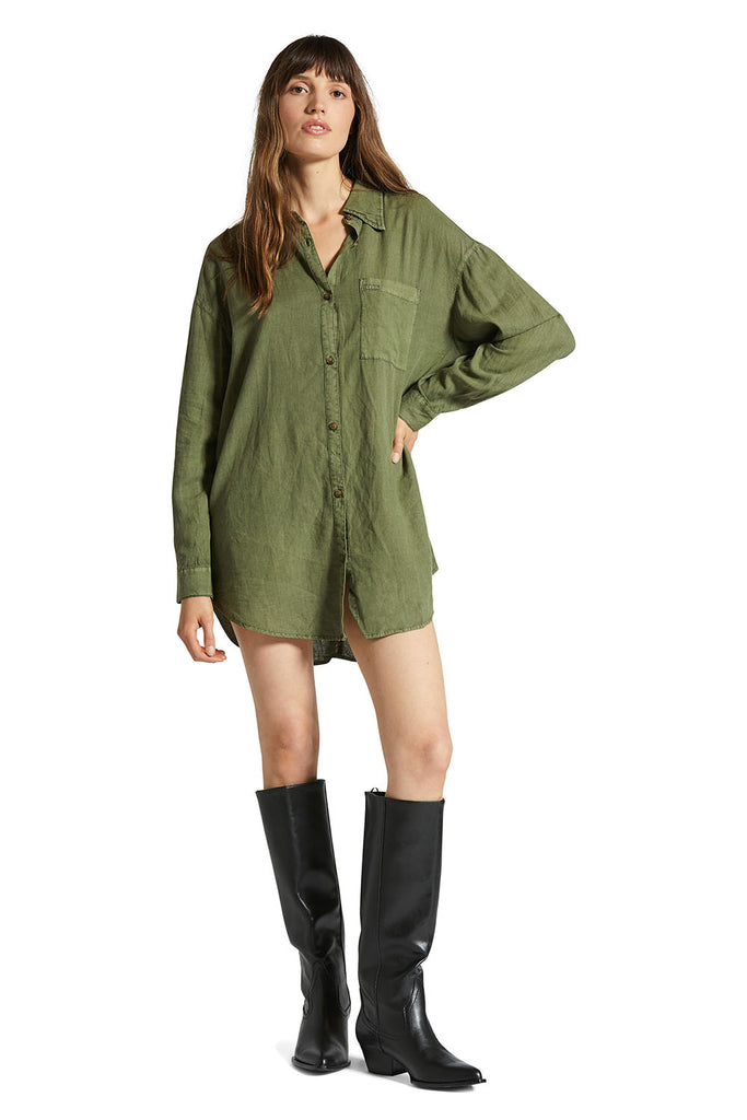 VINTAGE LINEN LS SHIRT DRESS