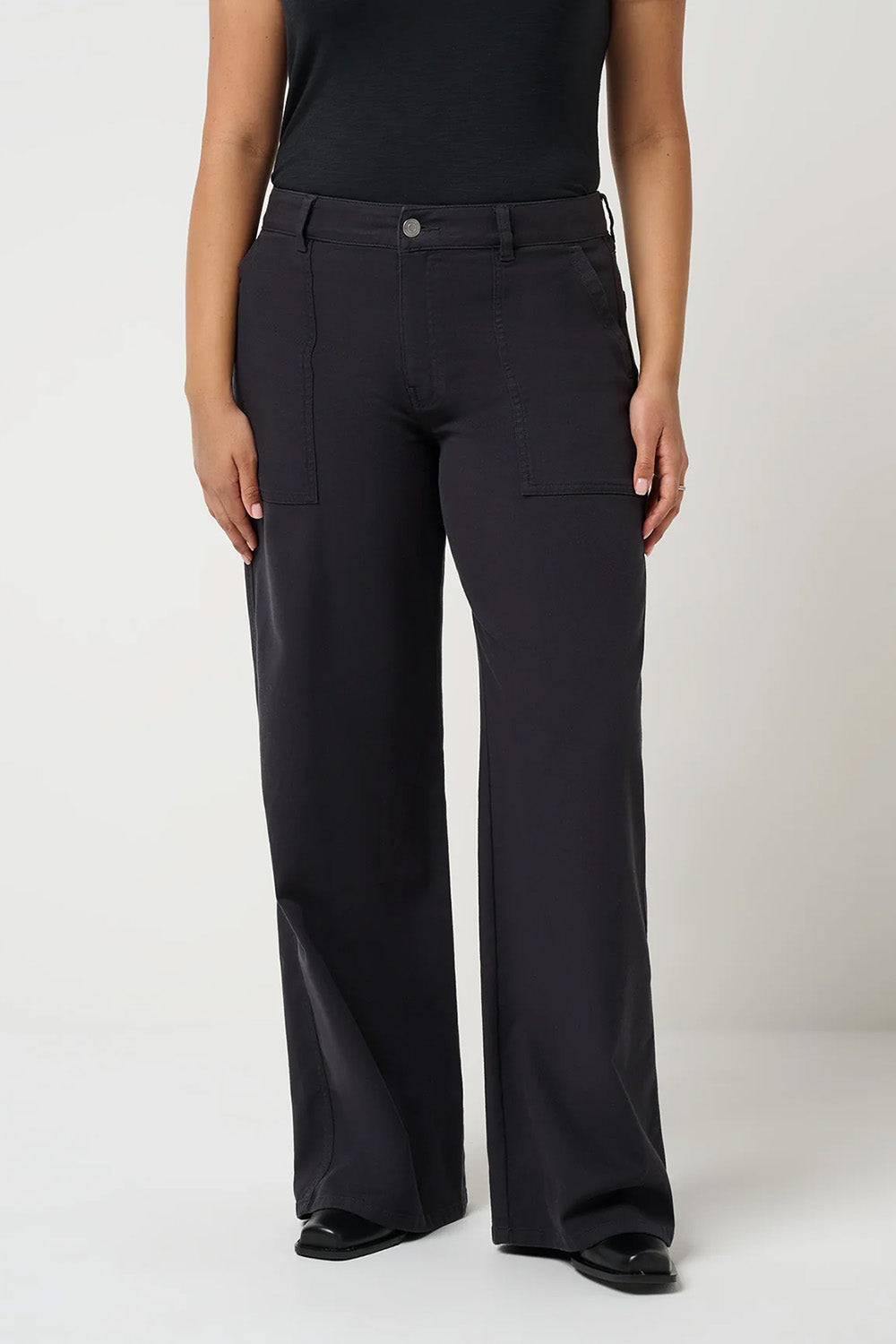 Travis Mathew Everyday Patch Pocket Twill Pant in Black — Front view
