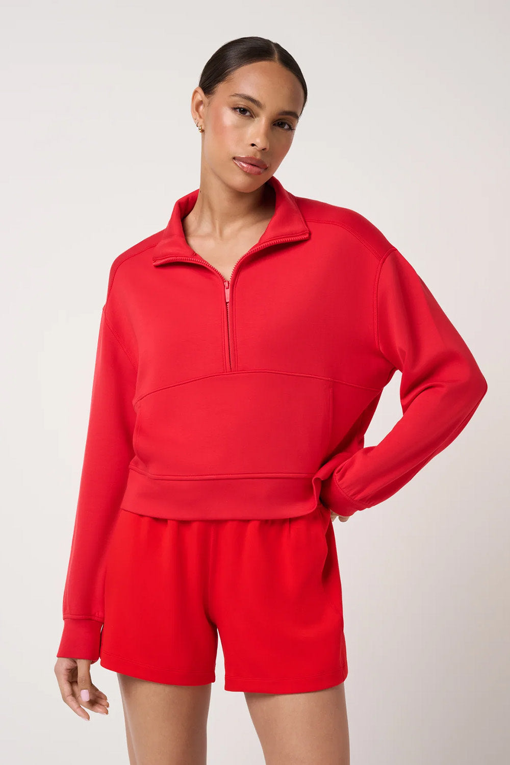 Travis Mathew Skyloft Soft 1/2 Zip 2.0 in Tomato — Front view
