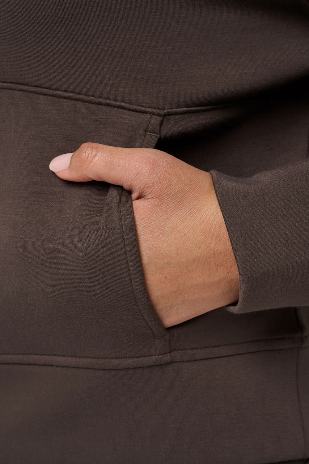 Travis Mathew Skyloft Soft 1/2 Zip 2.0 in Turkish Coffee — Pocket detail view