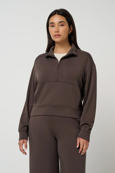 Travis Mathew Skyloft Soft 1/2 Zip 2.0 in Turkish Coffee — Front view