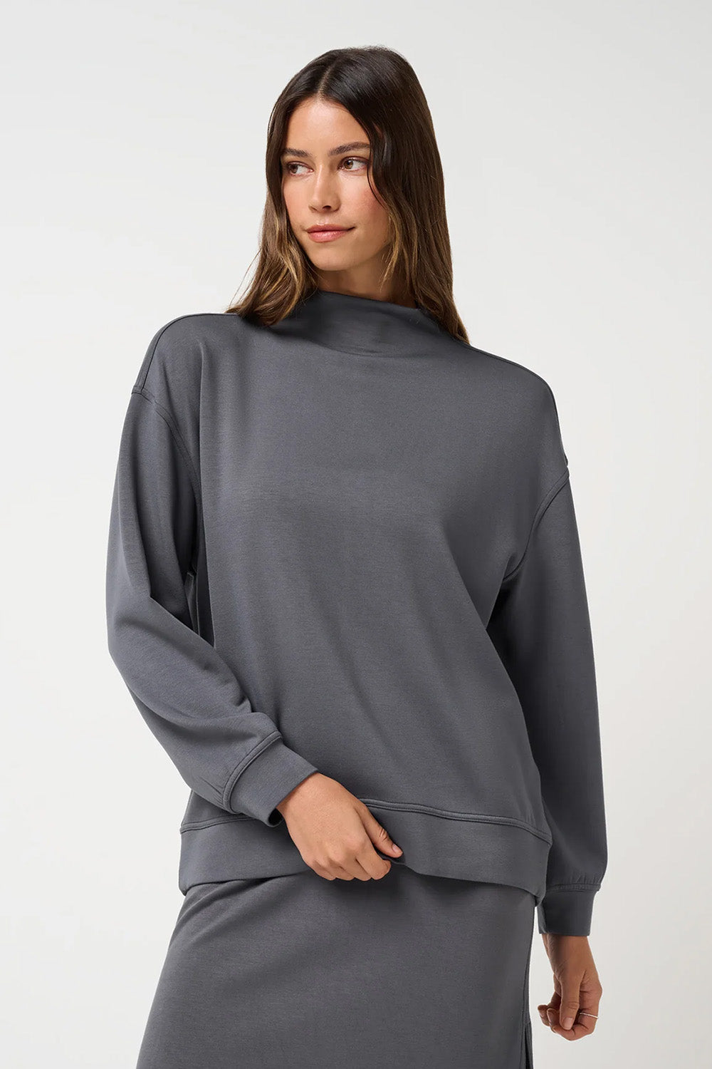 Travis Mathew Skyloft Soft Funnel Neck in Blackened Pearl — Front view