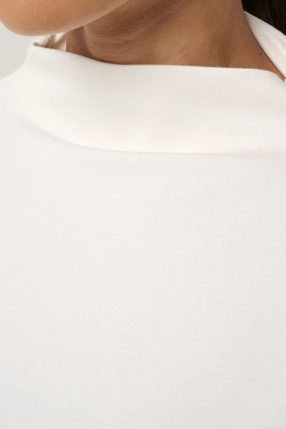 Travis Mathew Skyloft Soft Funnel Neck in Snow White — Collar detail view
