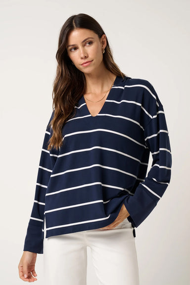 travis mathew cloud terry hood pullover navy blazer multi front