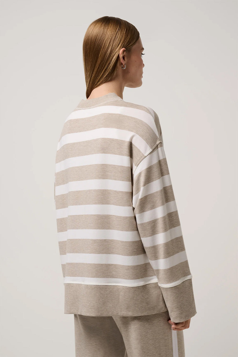 travis mathew cloud terry varsity pullover heather soft taupe multi back