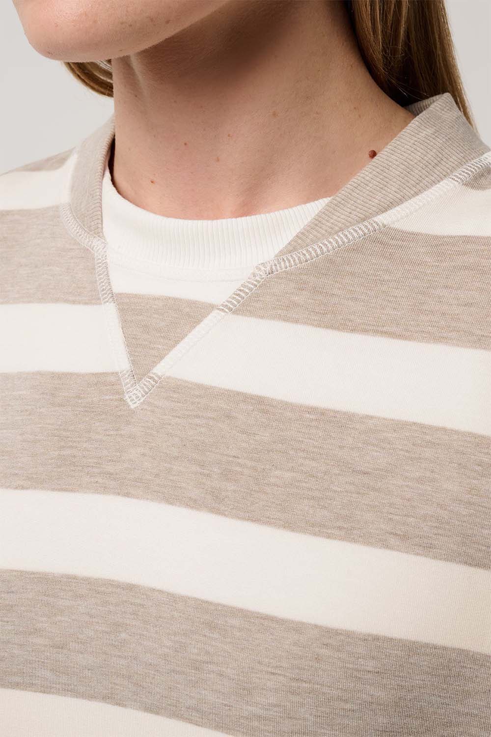travis mathew cloud terry varsity pullover heather soft taupe multi detail