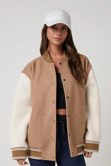 travis mathew clubside varsity bomber heather chestnut multi front