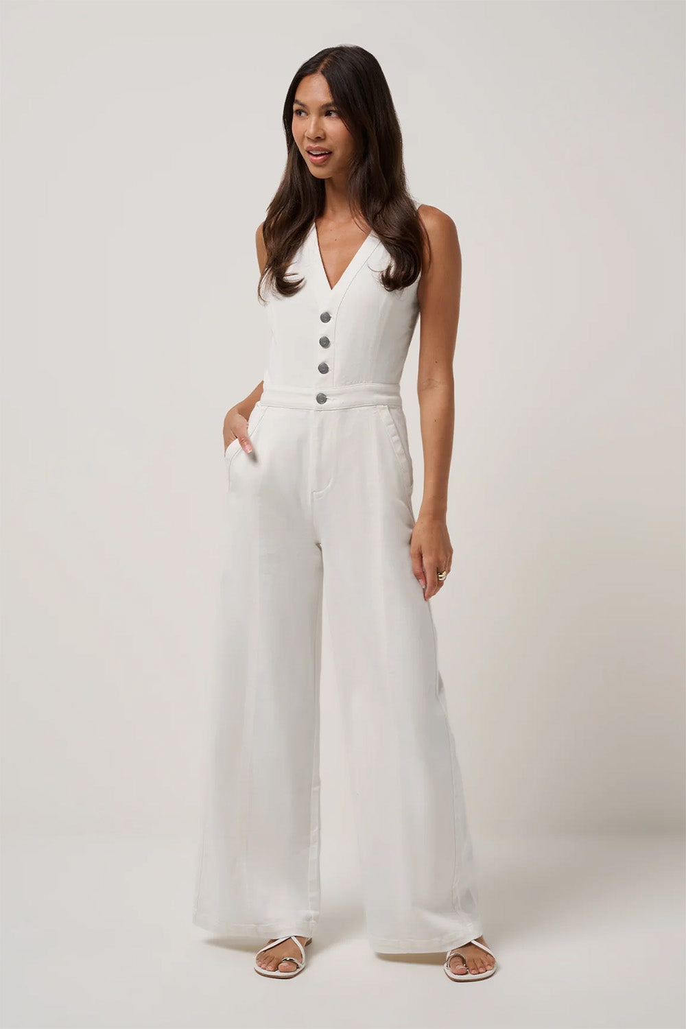 travis mathew everyday jumpsuit white front
