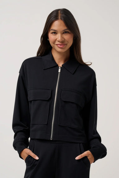 travis mathew friday doubleknit utility jacket black front