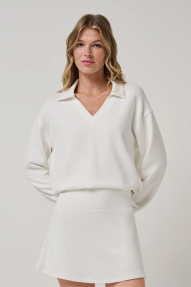 travis mathew skyloft soft vneck pullover snow white front