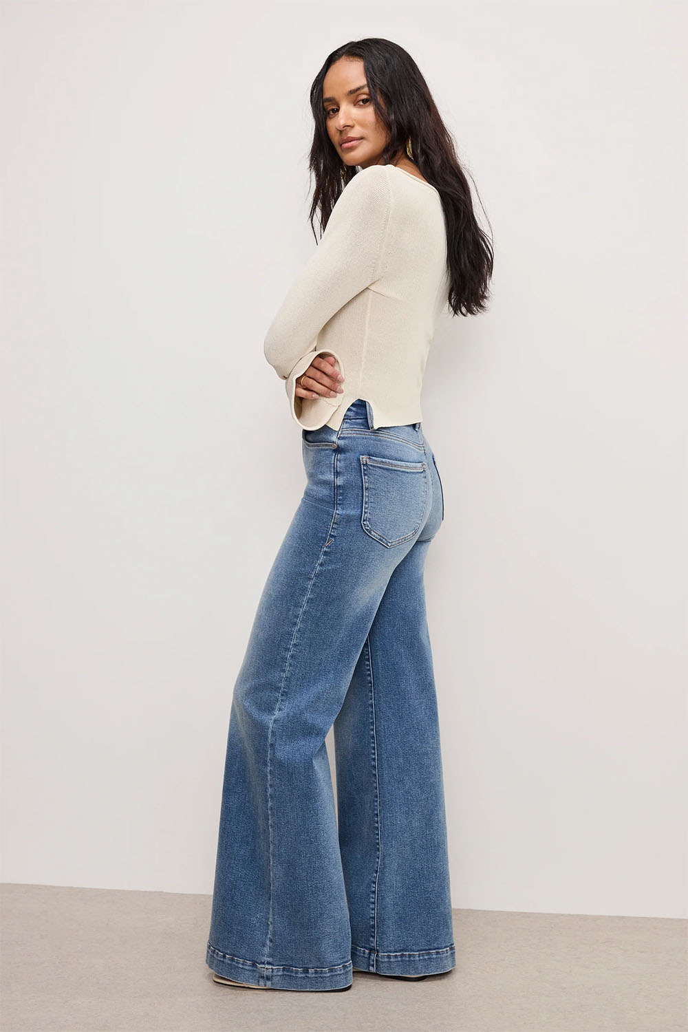 Good American - Good Waist Palazzo Light Jeans - Indigo - Side