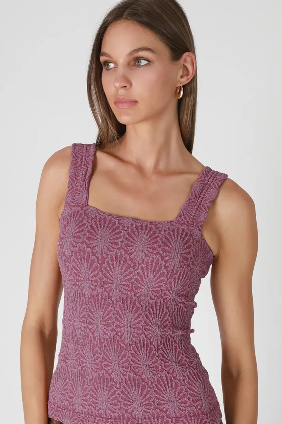 Niki Biki - Lace Textured Square Top - Mulberry