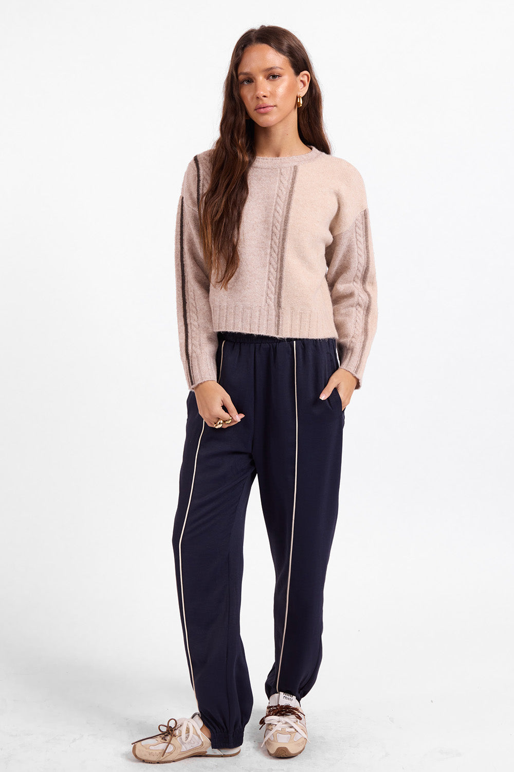 Sage the Label - Geneva Sweater - Taupe Cream Multi - Full Body