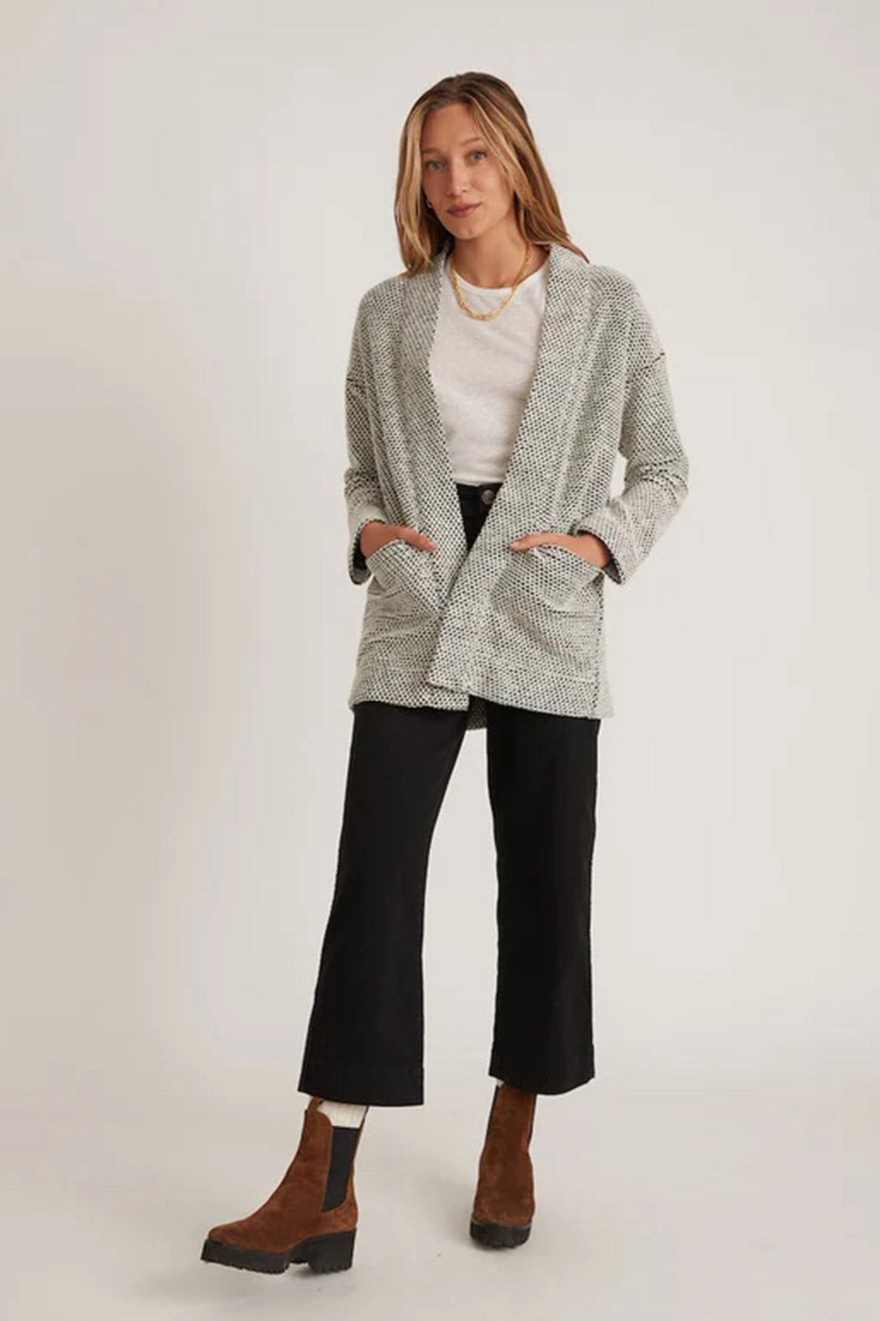 Marine Layer - Birdseye Cardigan - Black/White Contrast