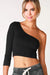 Niki Biki - Ribbed One Shoulder Crop Top - Black