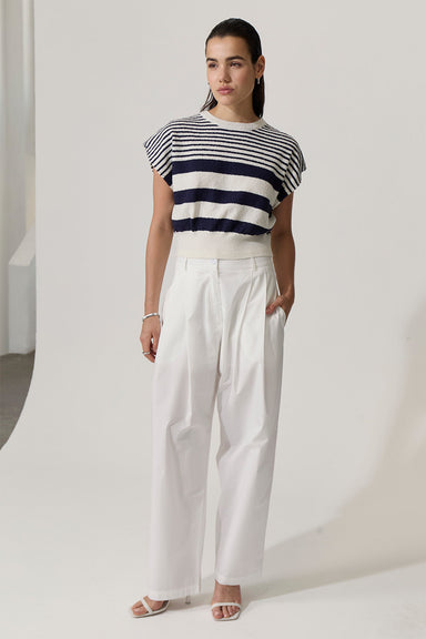 Deluc - Eloan Knit Vest - Ecru Striped Blue