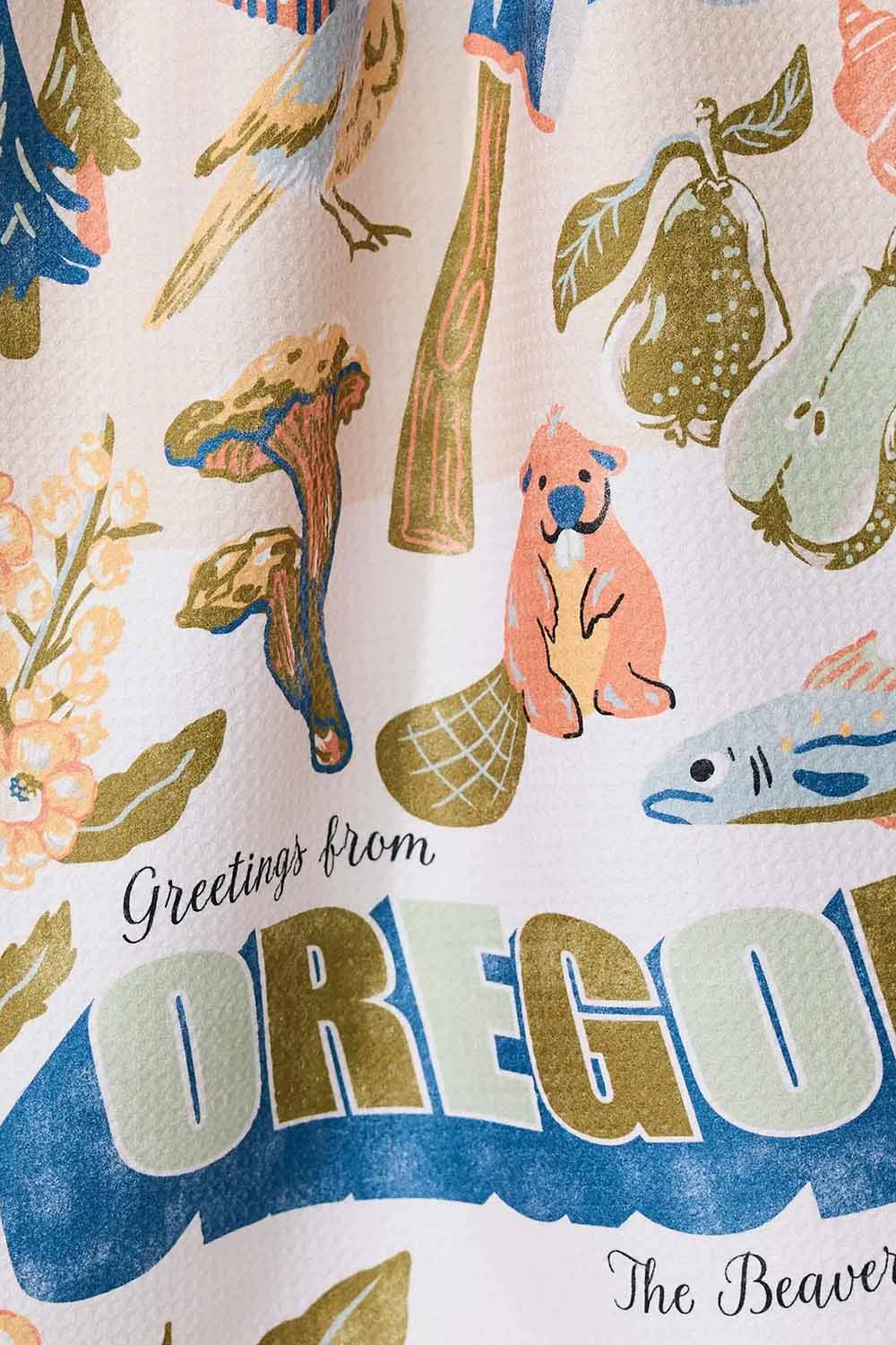 Greetings From Oregon Tea Towel