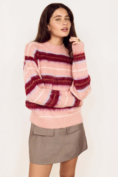 Mink Pink - Aspen Brushed Stripe Sweater - Pink/Wine Stripe