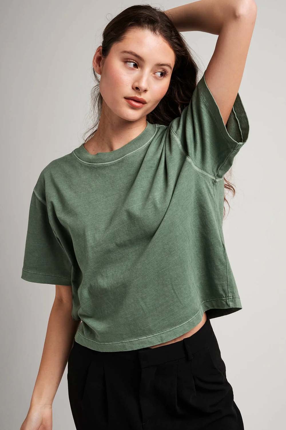 Richer Poorer - Relaxed SS Crop - Sage Leaf - Front