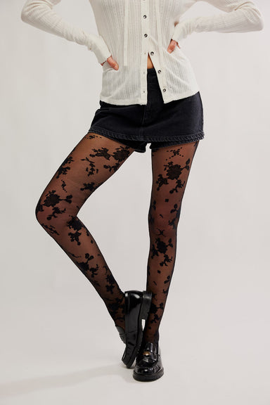 Free People - Flocked Floral Tight - Black Combo - Front