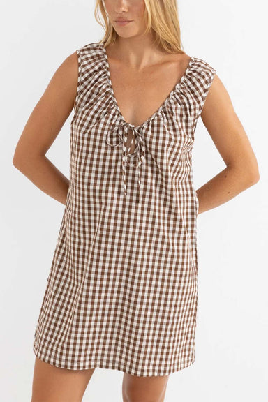 Rhythm - Birdie Gingham Mini Dress - Brown - Front