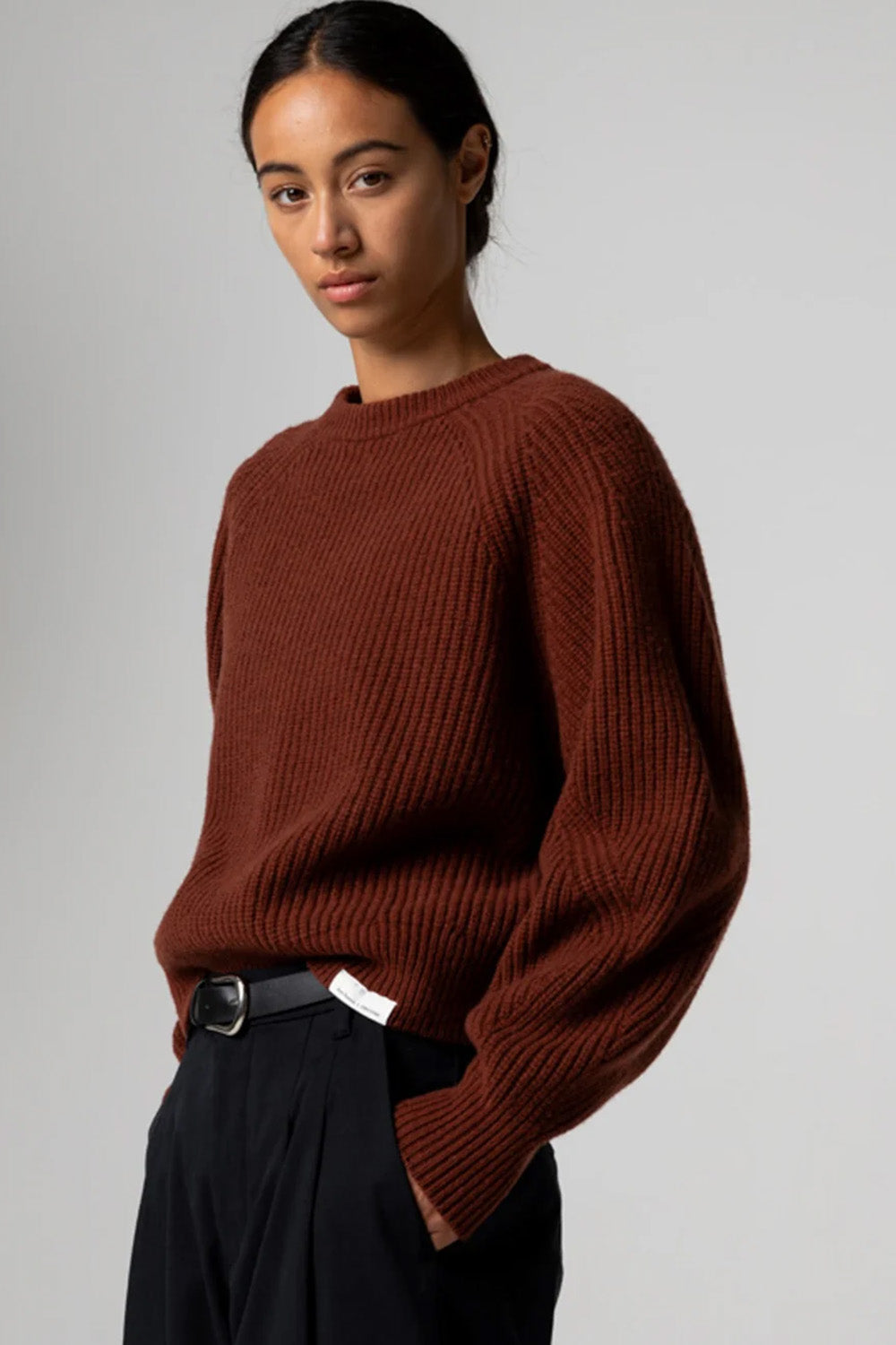 Finisterre - Fisherman Rib Crew Jumper - Cherry Wood - Front