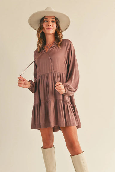 Reset by Jane - Heather Satin Dress - Mauve - Front