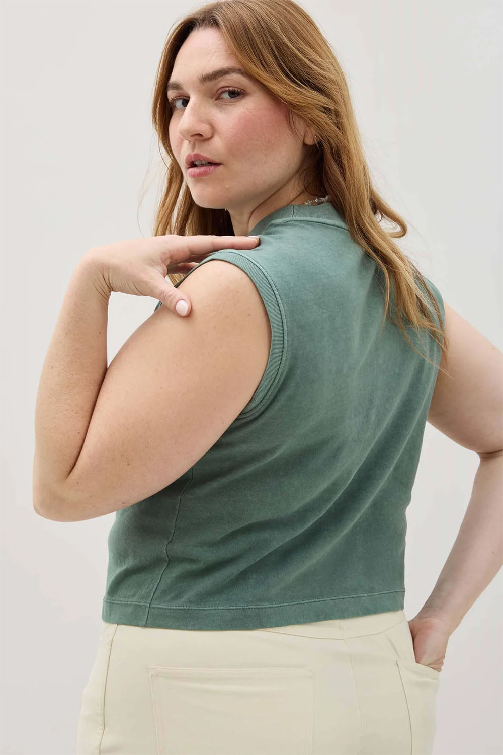 Richer Poorer - Relaxed Muscle Tee - Sage Leaf - Back