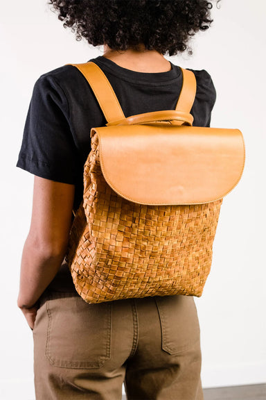 Able - Elsa Basketweave Backpack - Cognac - Model