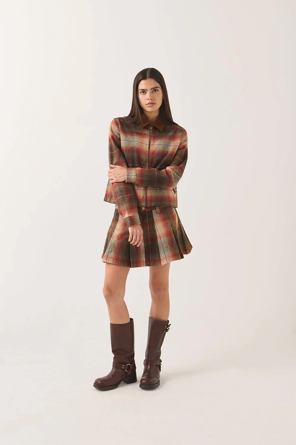 Brixton - Pleated Mini Skirt - Multi Shadow - Front