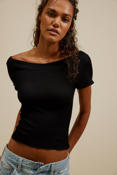 Free People - Ribbed Seamless Off Shoulder - Black - Front