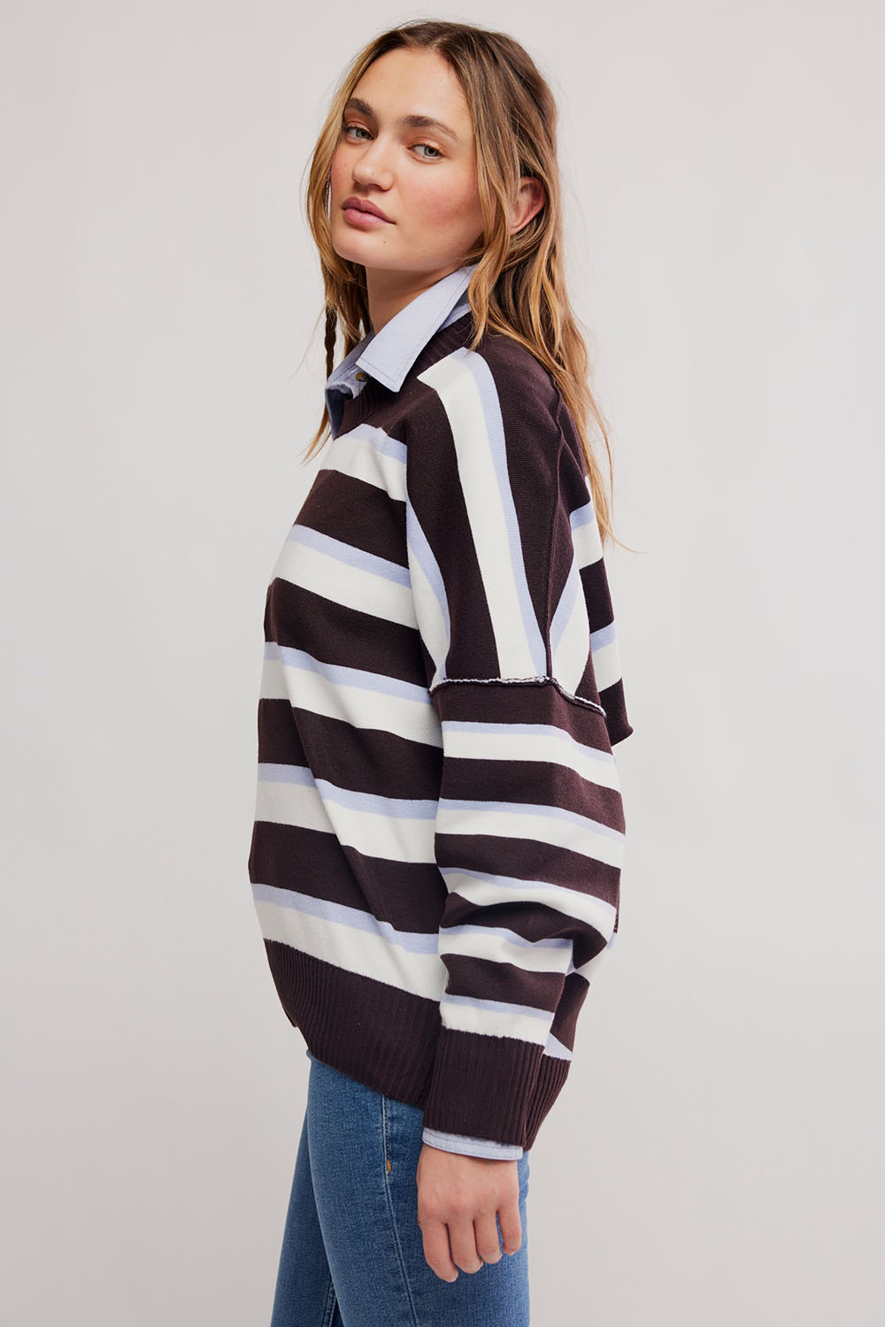 Free People - Stripe Alma Pullover - Chocolate Combo - Side