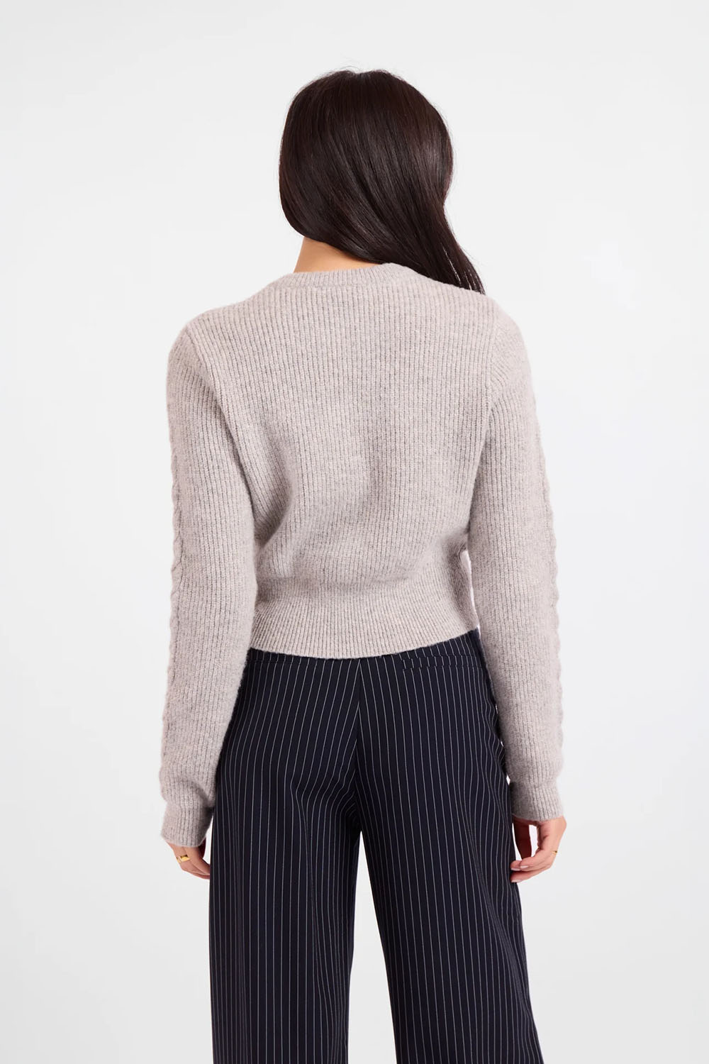 Sadie & Sage - Bree Cable Knit Sweater - Light Grey - Back
