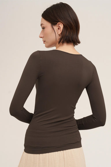 Niki Biki LS Crew Neck Top in Chocolate — Back view