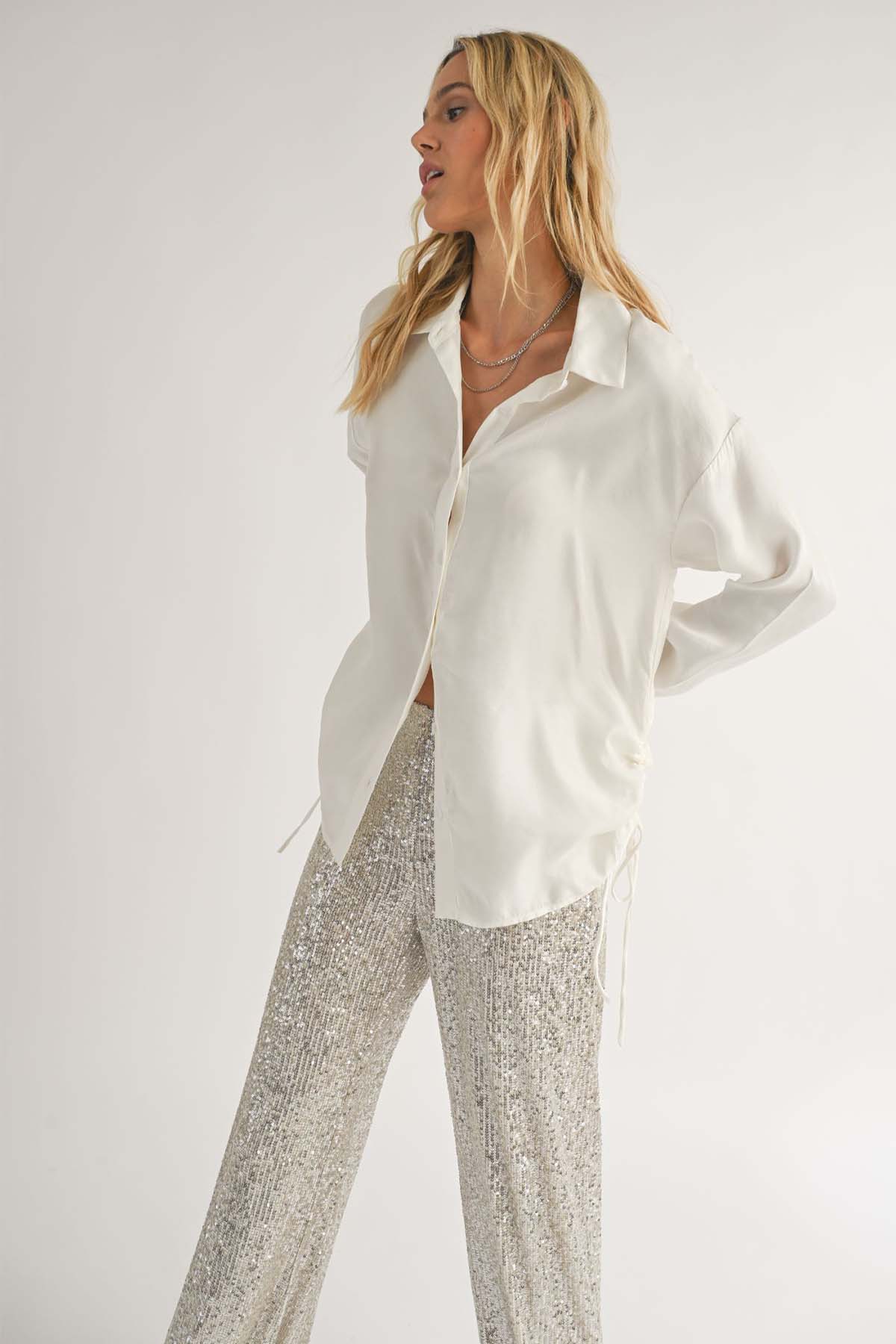 Sadie & Sage - Heritage Side Ruche Shirt - White - Side