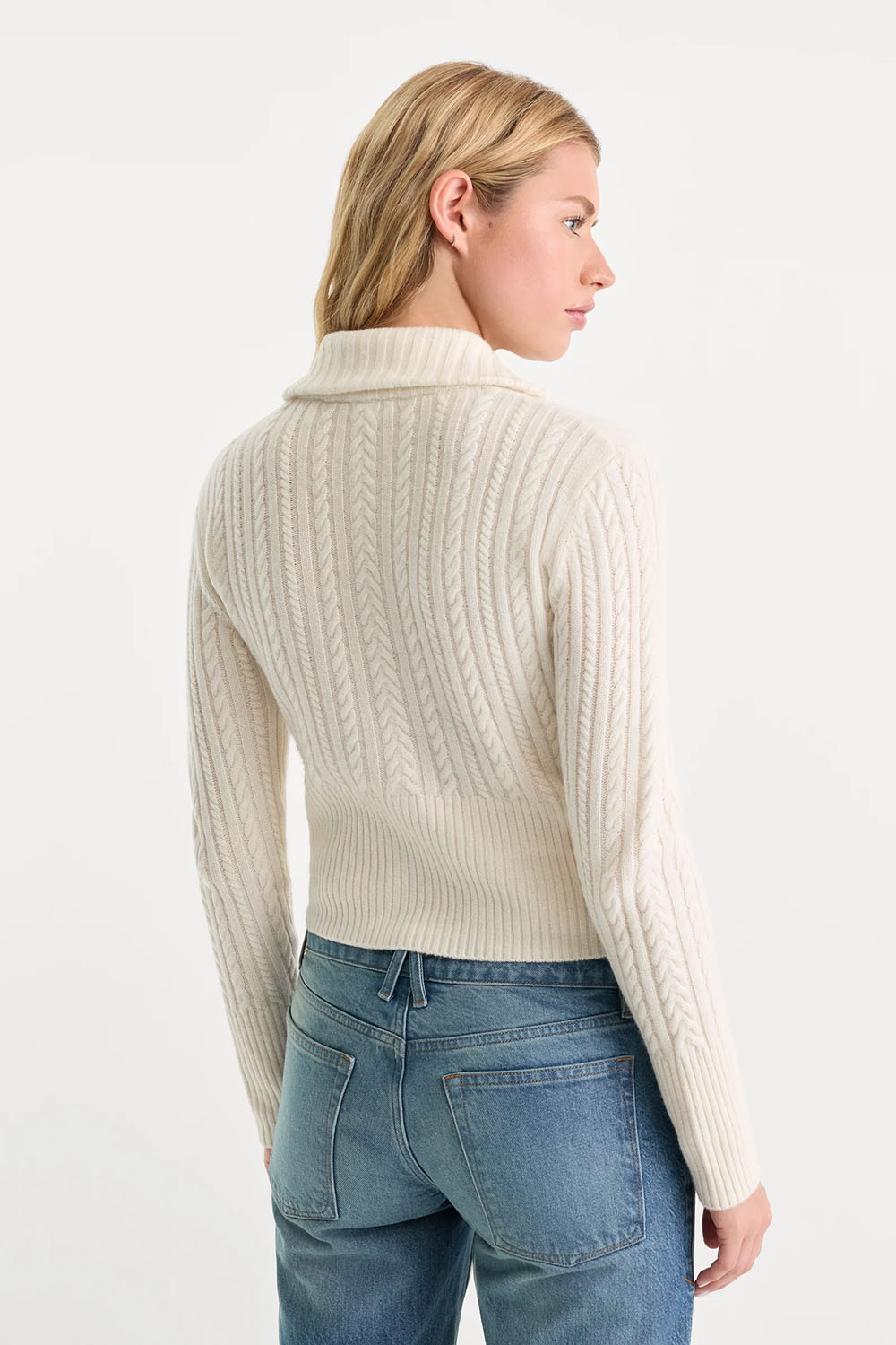 Good American The Cable Zip Up in Chalk — Back view