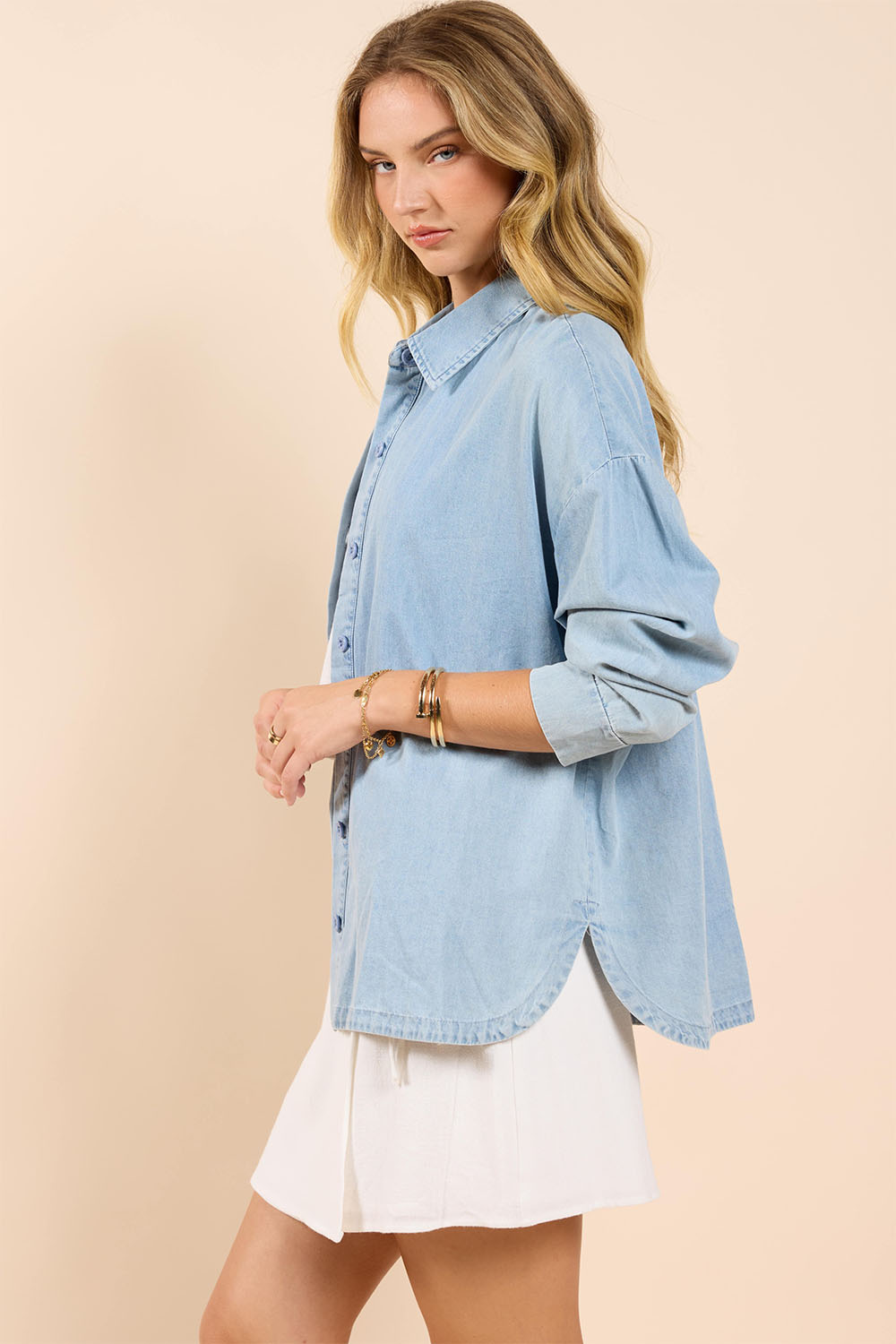 Sadie & Sage - Energize Shacket - Chambray - Side