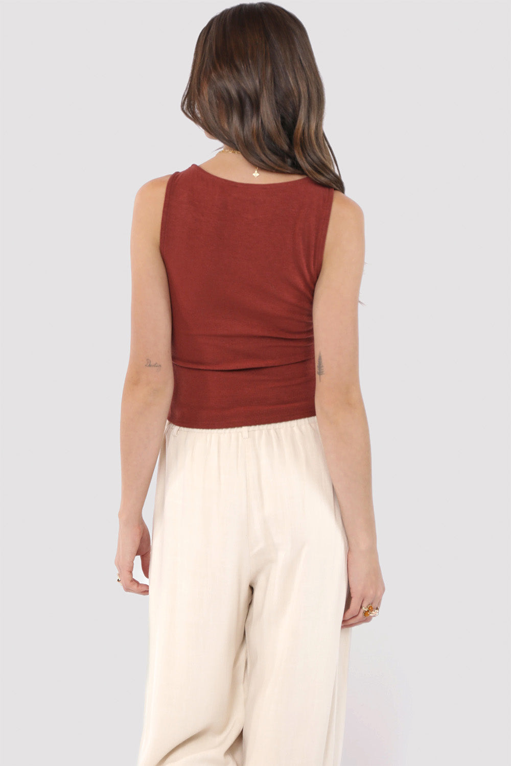 Sadie & Sage - Open Up Knit Tank - Marsala - Back