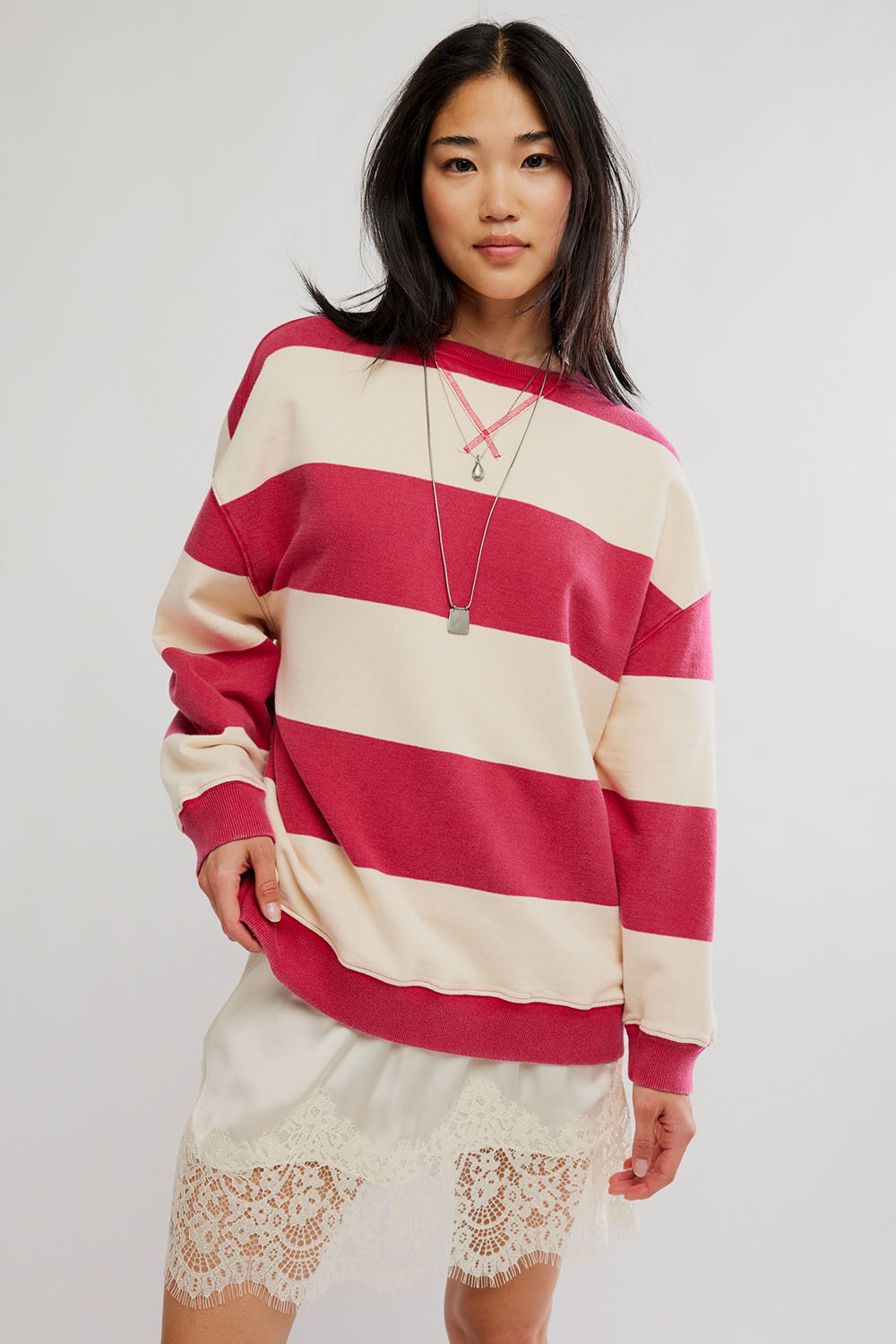 Free People - Classic Stripe Crew Wide - Strawberry Wine Combo - Front