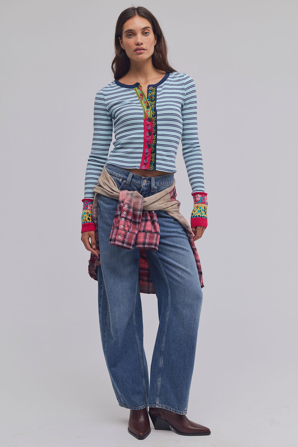 Free People - WTF Noa Cardi - Blue Pop Combo - Front
