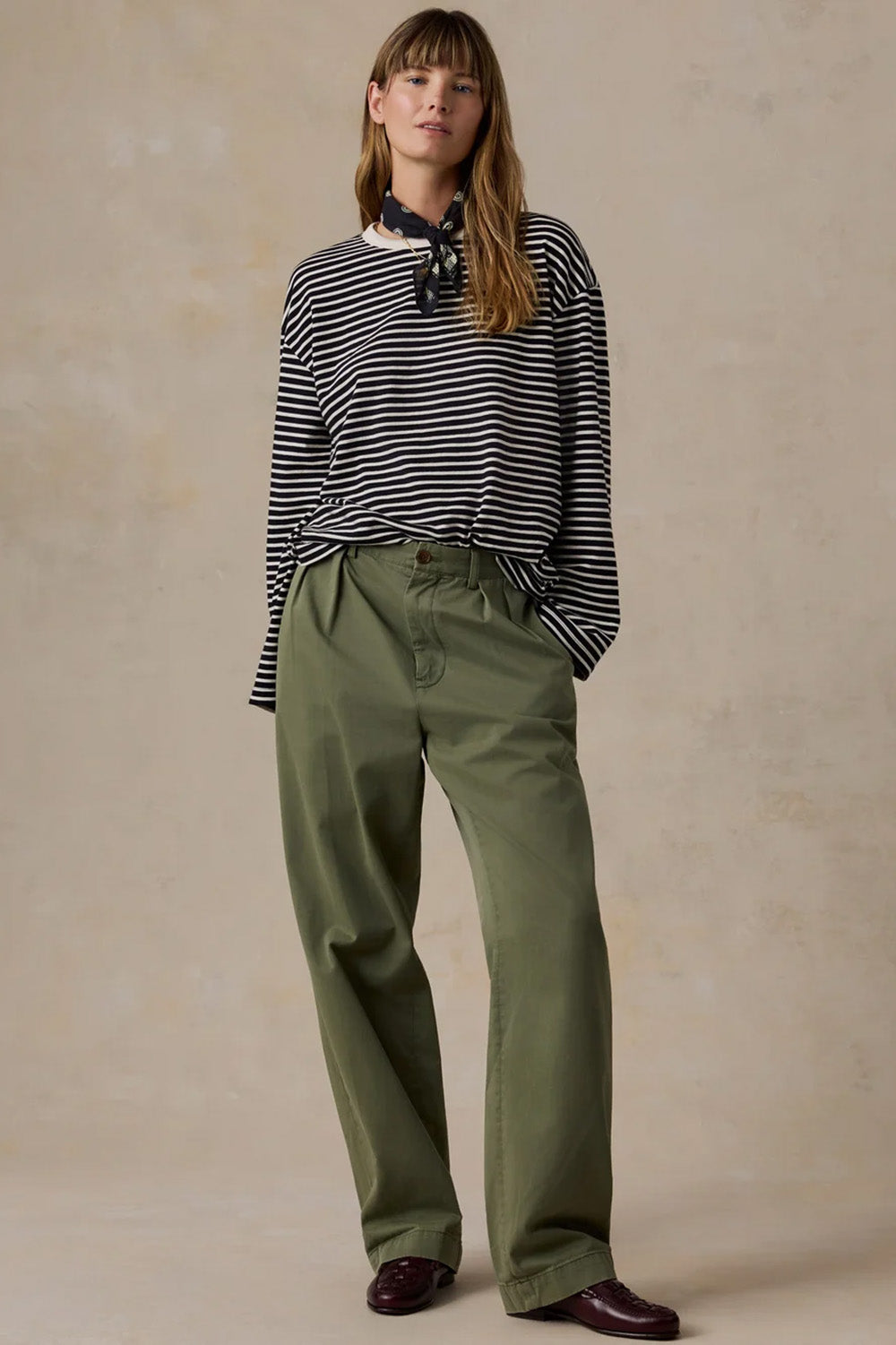 Faherty Sunwashed Retro Tee in Inkwell Stripe — Styled view
