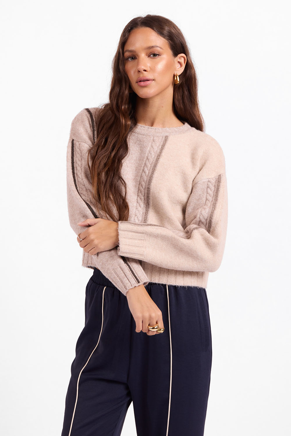 Sage the Label - Geneva Sweater - Taupe Cream Multi - Front
