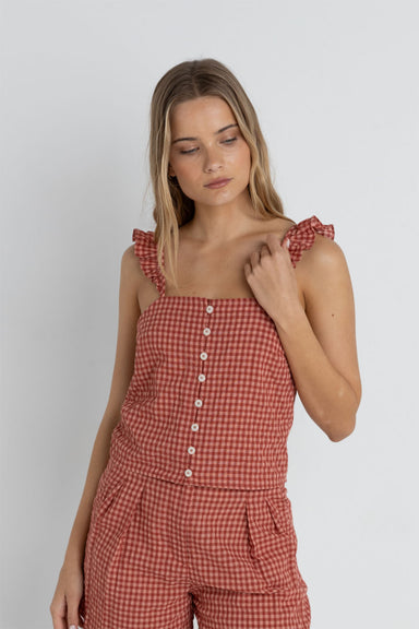 Rhythm - Lola Check Cami Top - Red - Front