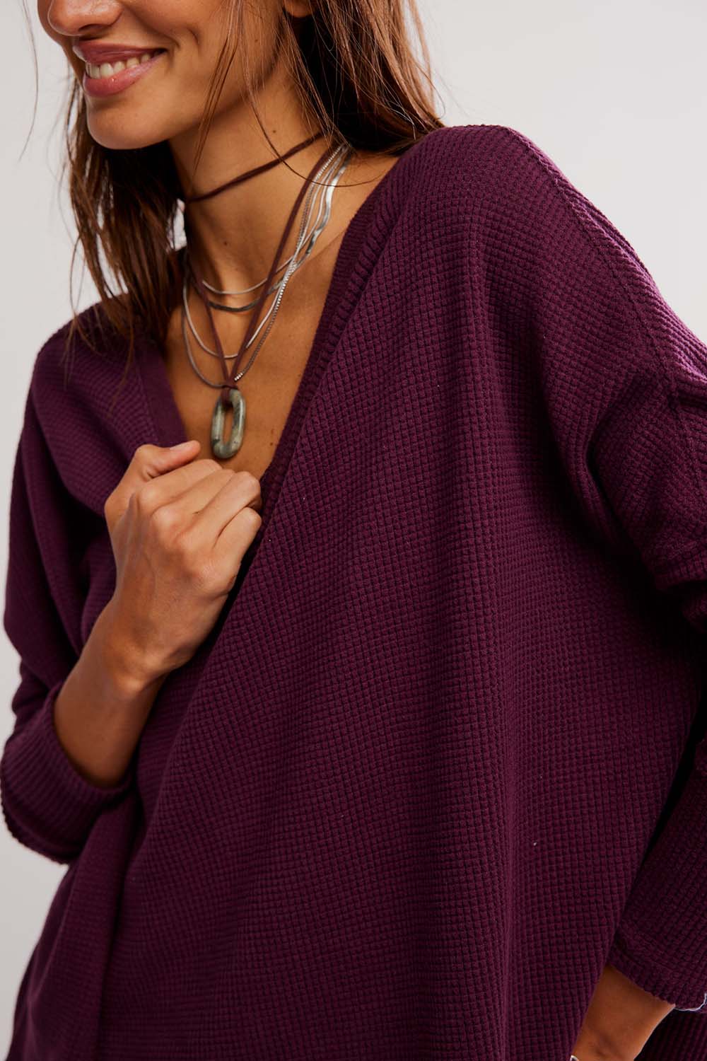Free People - Latte Blue Thermal Solid - Chocolate Grape - Detail