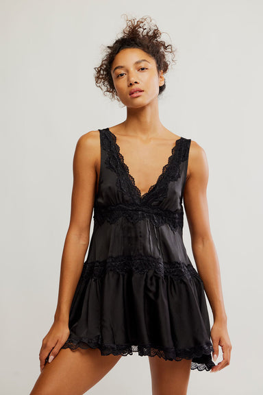 Free People - In This Groove Mini Slip - Washed Black - Front