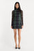 Good American - The Mesh Mini Dress - Navy Green Plaid - Front