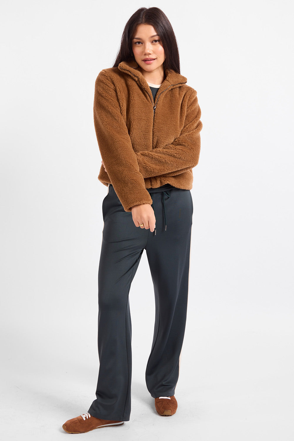 Sadie & Sage - Teddy Faux Fur Jacket - Camel - Full Body