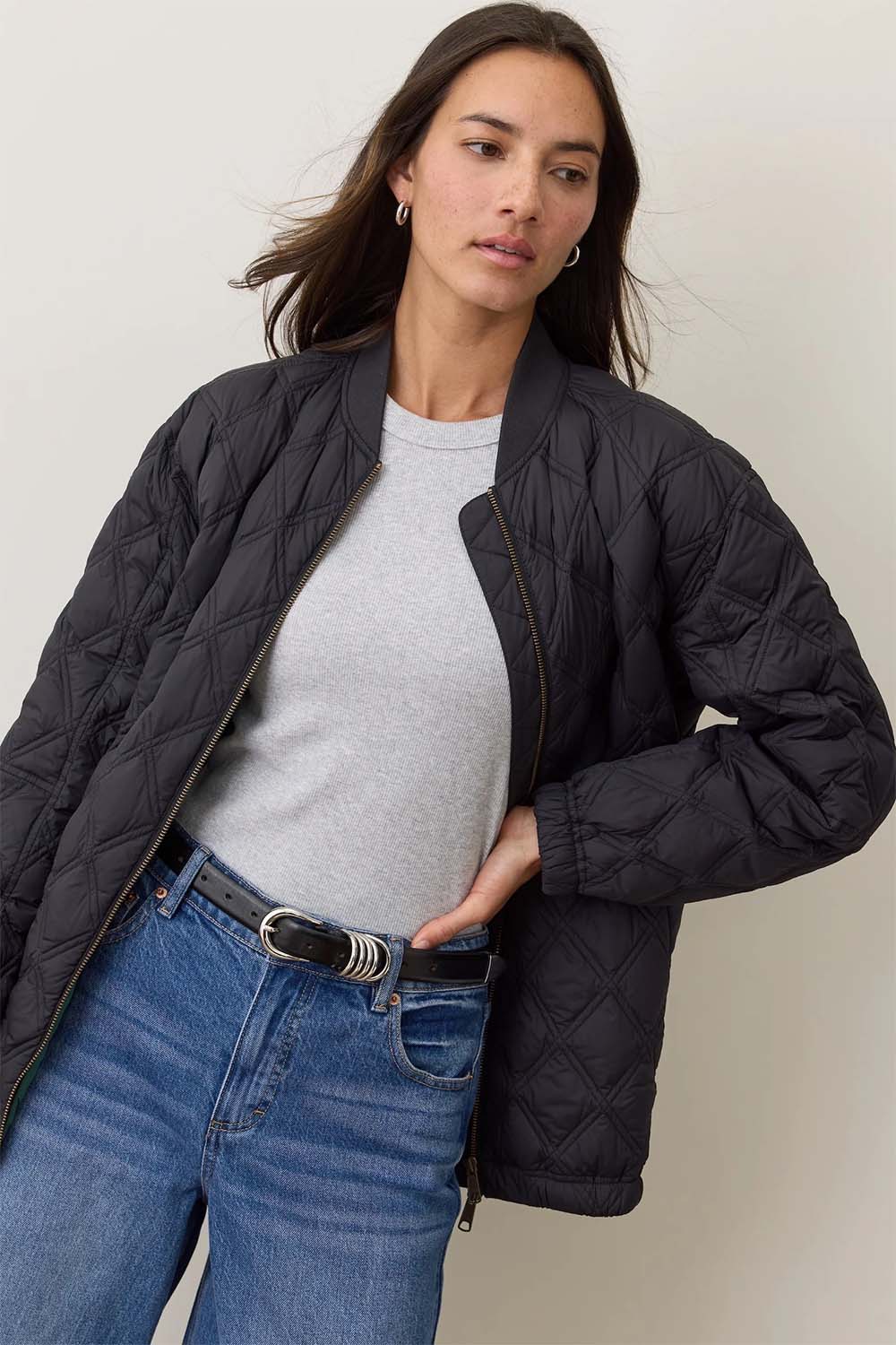 Marine Layer MARINA QUILTED BOMBER Black Profile