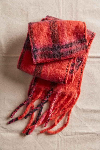 Free People - Highland Plaid Skinny Scarf - Pink Combo
